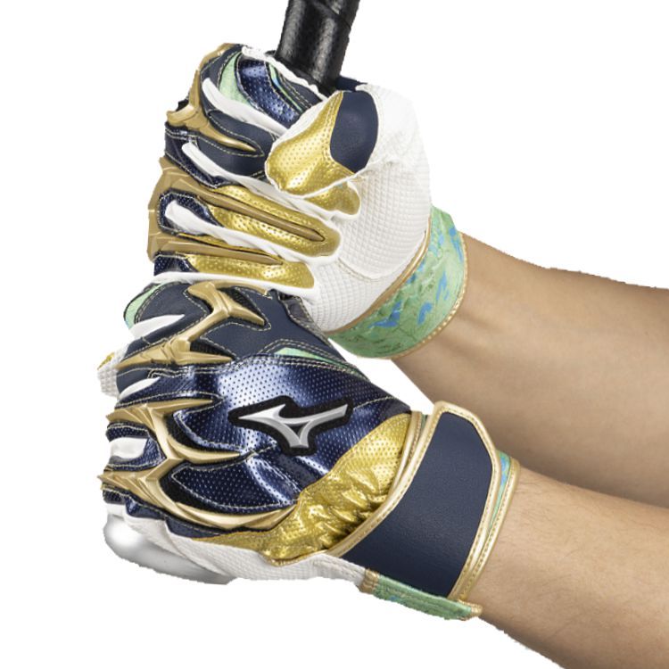 ミズノ Mizuno バッティンググローブ ネイビー×ゴールド×ライム 一般 1EJEA561 -刺繍対応