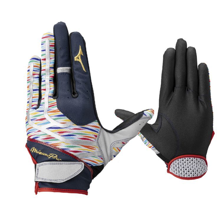 ミズノプロ Mizuno pro 守備手袋 ネイビー×グレー×レッド 右投げ用 一般 1EJED096 -刺繍対応