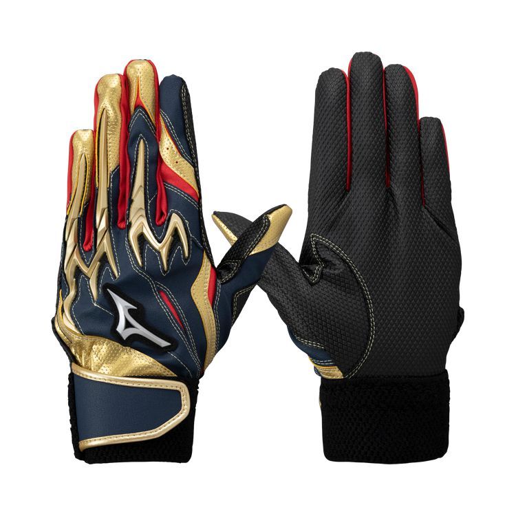 ミズノ Mizuno バッティンググローブ ネイビー×レッド×ゴールド ジュニア 1EJEY255 -刺繍対応