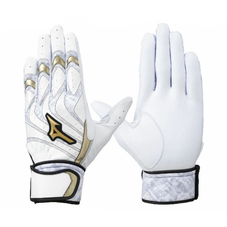 ミズノプロ MizunoPro バッティンググローブ ホワイト×グレー×ゴールド 一般 1EJEA260 -刺繍対応