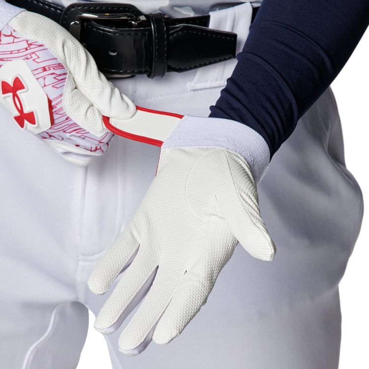 アンダーアーマー UNDER ARMOUR バッティンググローブ White×Red 一般 6001310 -刺繍対応