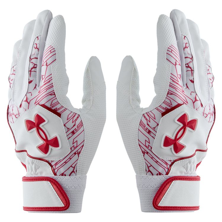 アンダーアーマー UNDER ARMOUR バッティンググローブ White×Red 一般 6001310 -刺繍対応