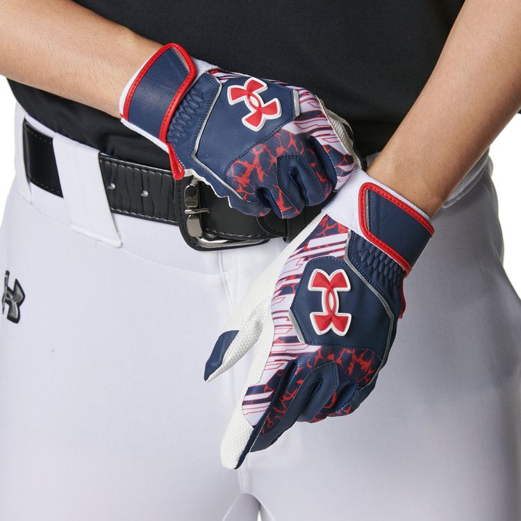アンダーアーマー UNDER ARMOUR バッティンググローブ Midnight Navy×White×Red 一般 6001310 -刺繍対応