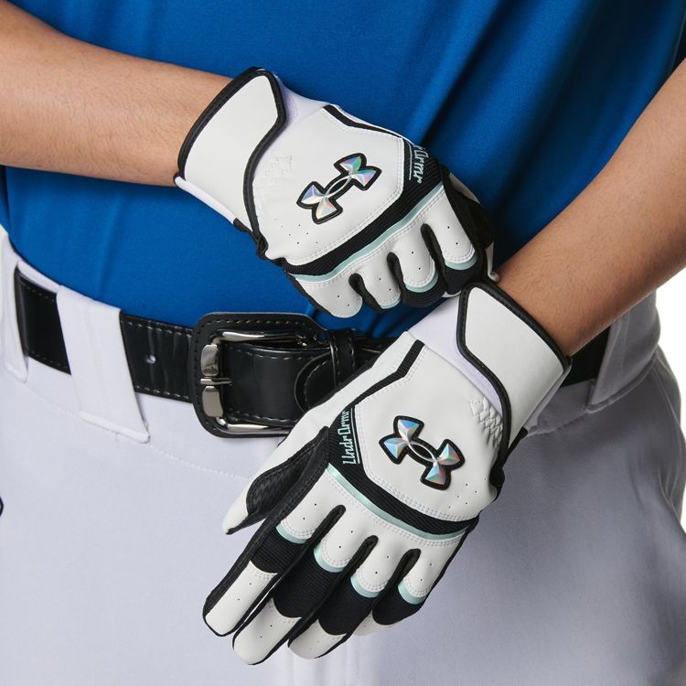 アンダーアーマー UNDER ARMOUR バッティンググローブ White×Black×Iridescent 一般 6001314 -刺繍対応