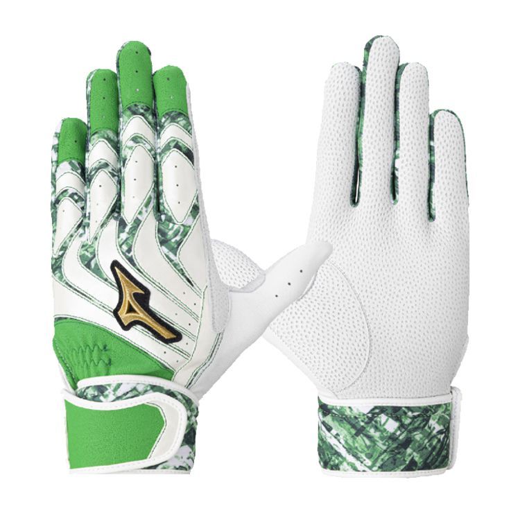 ミズノプロ MizunoPro バッティンググローブ ホワイト×グリーン×グリーン 一般 1EJEA578 -刺繍対応