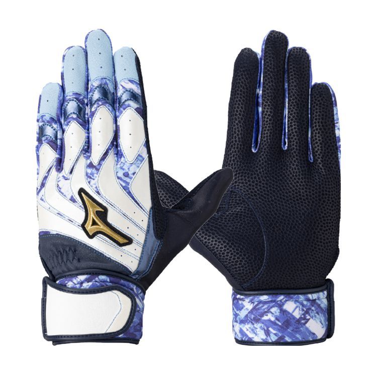 ミズノプロ MizunoPro バッティンググローブ ホワイト×スカイブルー×ネイビー 一般 1EJEA578 -刺繍対応