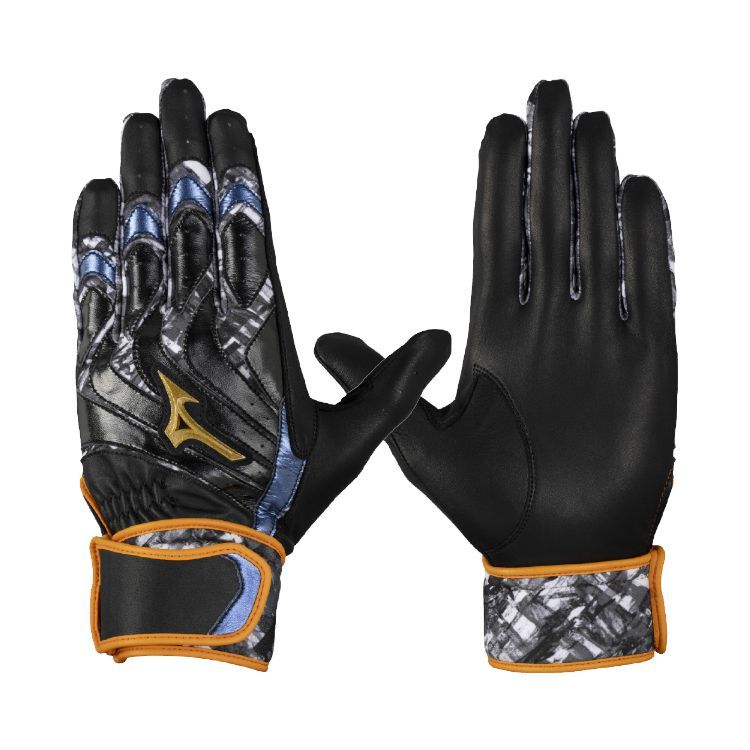 ミズノプロ MizunoPro バッティンググローブ ブラック×オレンジ×ブルー 一般 1EJEA558 -刺繍対応