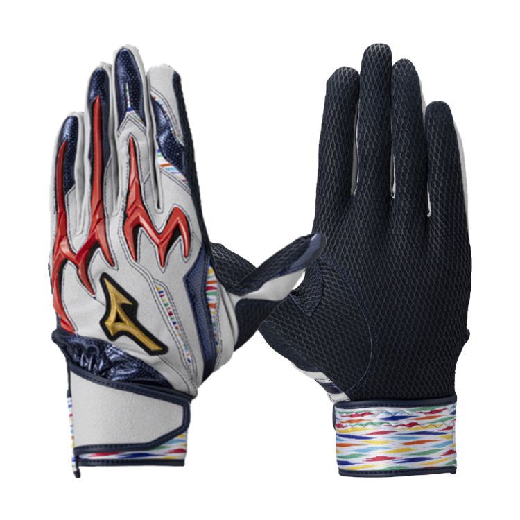 ミズノプロ MizunoPro バッティンググローブ グレー×レッド×ネイビー 一般 1EJEA567 -刺繍対応