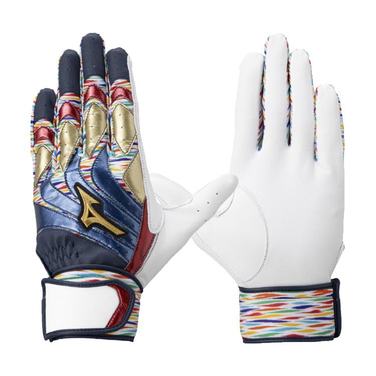 ミズノプロ MizunoPro バッティンググローブ ネイビー×レッド×ゴールド 一般 1EJEA570 -刺繍対応