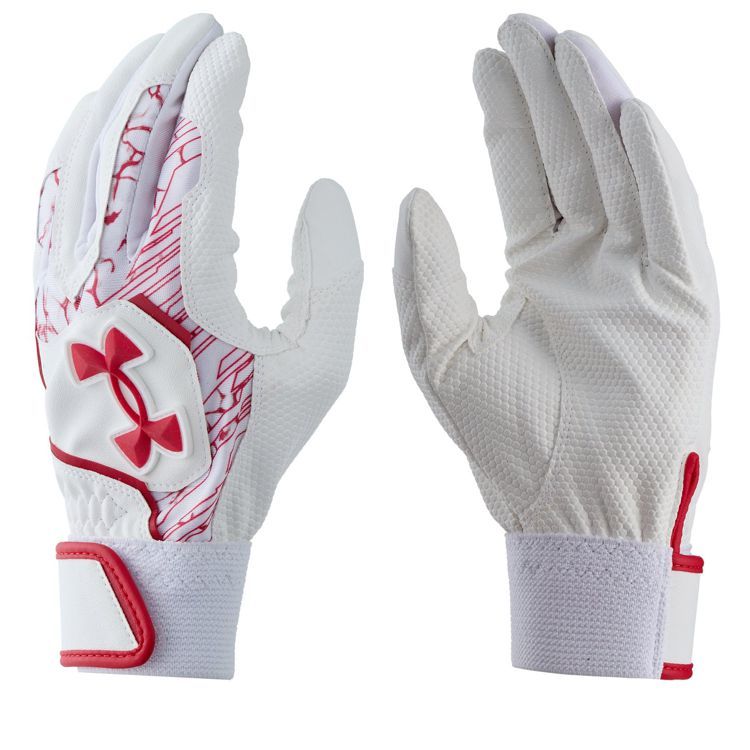 アンダーアーマー UNDER ARMOUR バッティンググローブ White×Red ジュニア 6001317 -刺繍対応