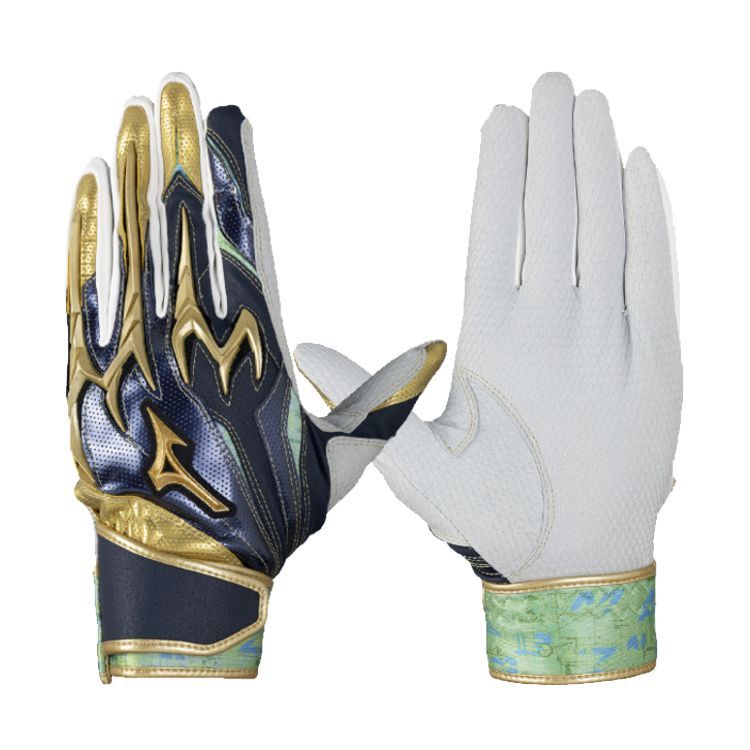 ミズノプロ MizunoPro バッティンググローブ ネイビー×ゴールド×ライム 一般 1EJEA556 -刺繍対応