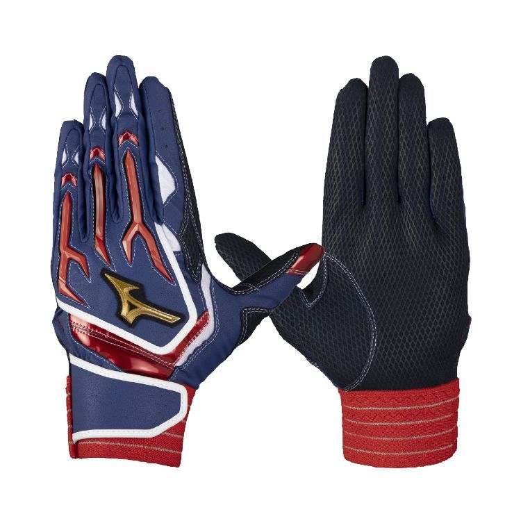 ミズノプロ MizunoPro バッティンググローブ ブルー×レッド×ホワイト 一般 1EJEA557 -刺繍対応
