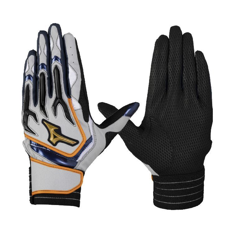 ミズノプロ MizunoPro バッティンググローブ グレー×ブラック×オレンジ 一般 1EJEA557 -刺繍対応