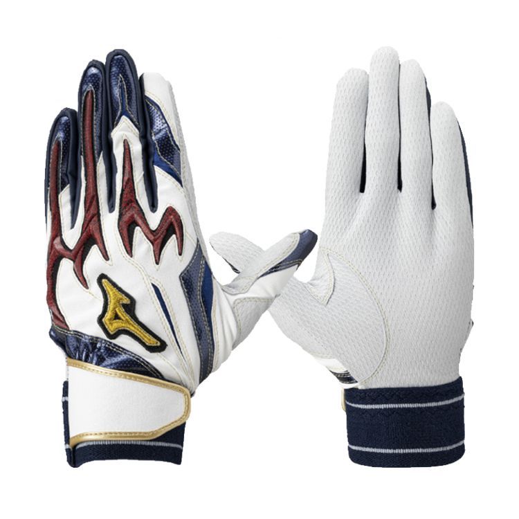 ミズノプロ MizunoPro バッティンググローブ ホワイト×レッド×ネイビー 一般 1EJEA568 -刺繍対応