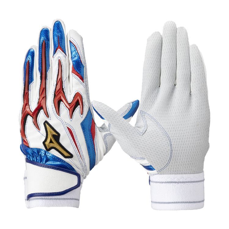 ミズノプロ MizunoPro バッティンググローブ ホワイト×レッド×ブルー 一般 1EJEA565 -刺繍対応