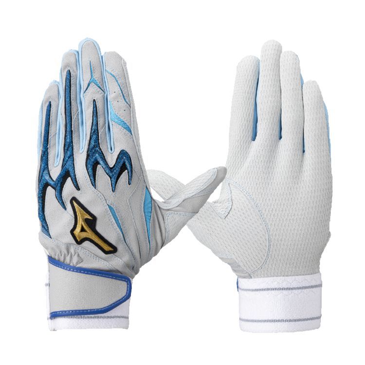 ミズノプロ MizunoPro バッティンググローブ グレー×ブルー×Sブルー 一般 1EJEA566 -刺繍対応