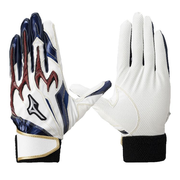 ミズノ Mizuno バッティンググローブ ホワイト×レッド×ネイビー 一般 1EJEA574 -刺繍対応