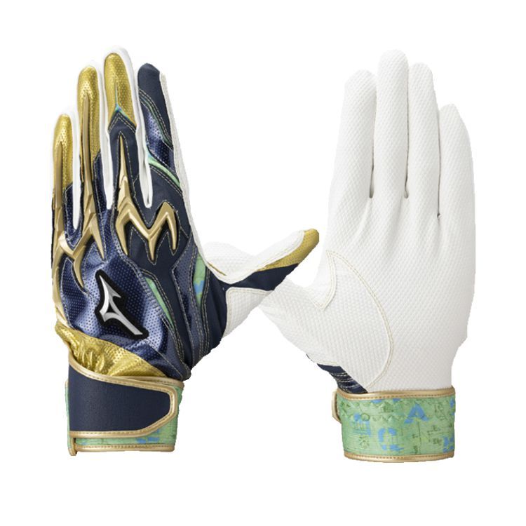 ミズノ Mizuno バッティンググローブ ネイビー×ゴールド×ライム 一般 1EJEA561 -刺繍対応